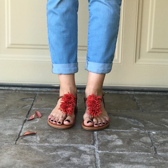 Rust Boho Chic Vive Fringe Thong Sandals - Picture 2 of 4